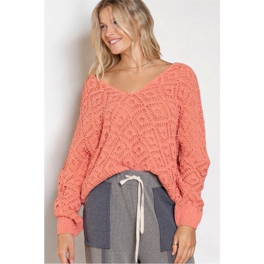 POL The Bright Side Chenille V Neck Sweater Oversized Semi-Cropped Size S